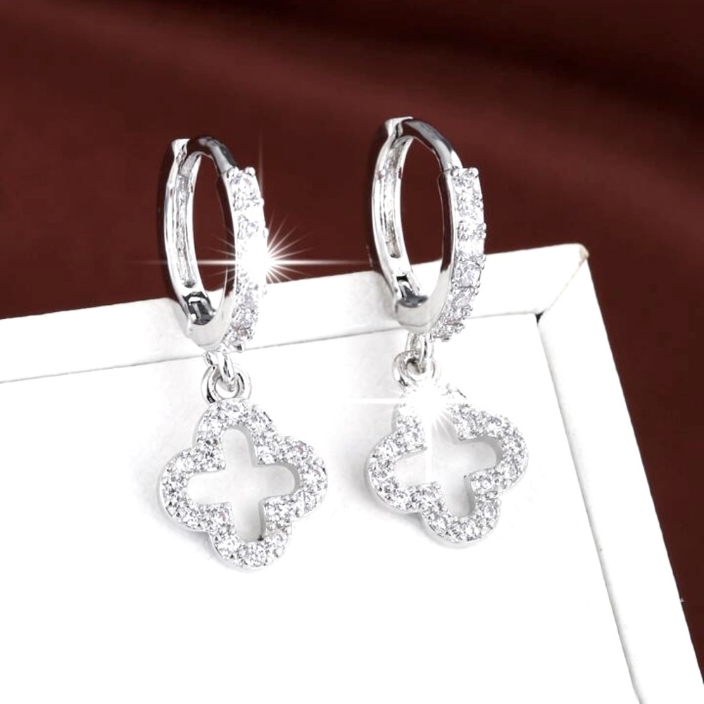 New Quatrefoil Clover Earrings Sterling Silver Drop Hoop earrings